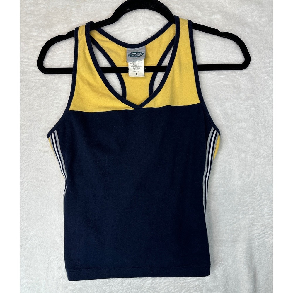 Athletic Works Vintage Tank Top Womens L Navy Sun Yellow Colorblock Racerback